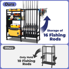 Rod storage cart demonstrated in a garage