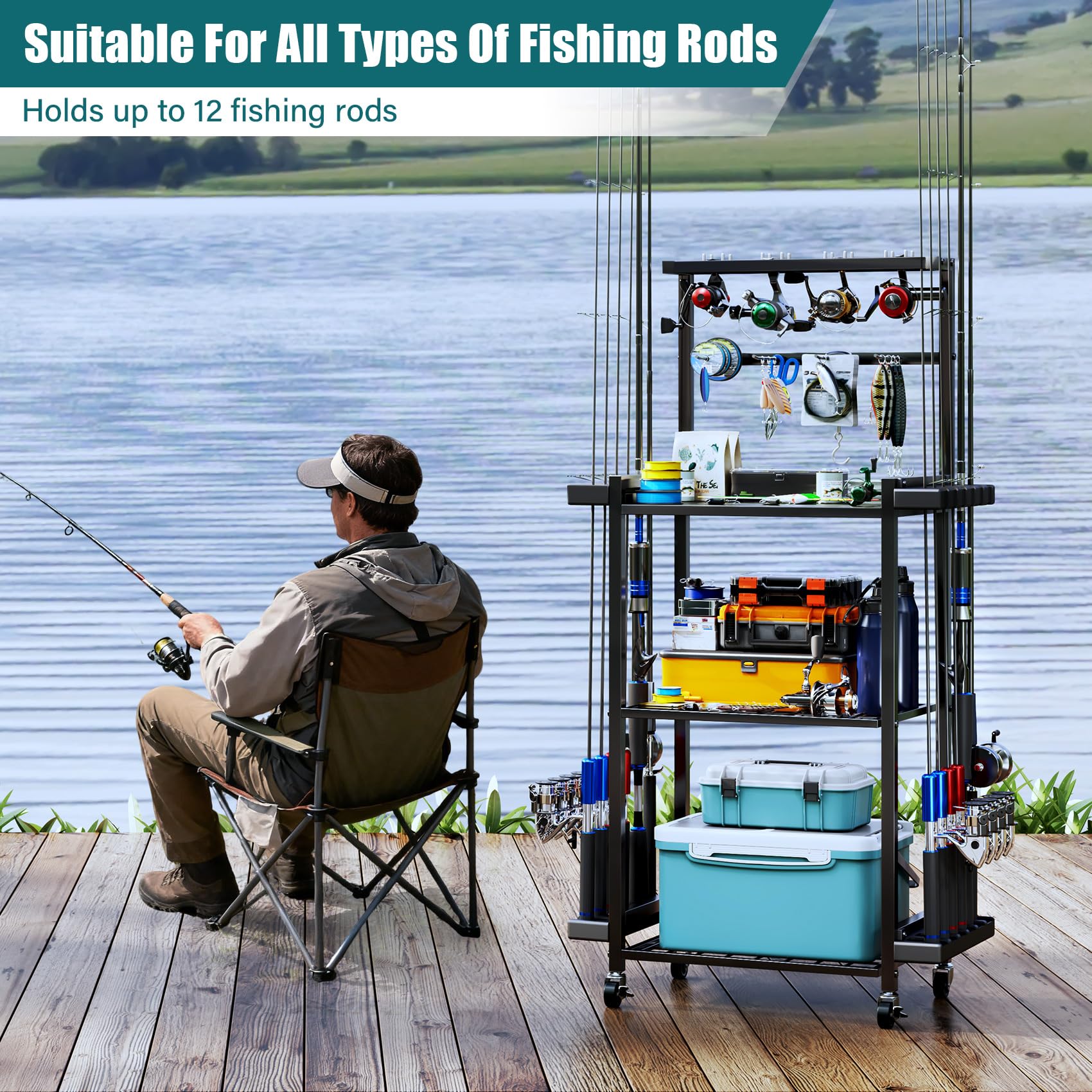 Front view with locking clips and rod slots