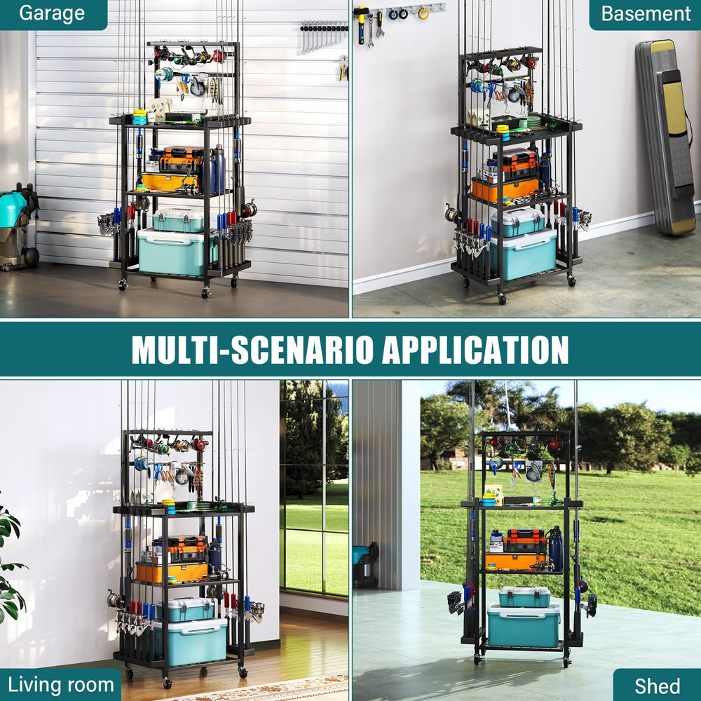 In-garage setup demonstrating space-saving rack