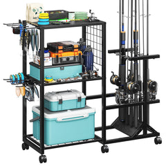 TC-HOMENY fishing rod holders front view shows sturdy 10-rod capacity for organized storage.