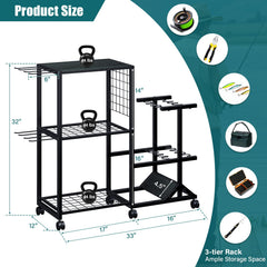 TC-HOMENY side-storage view highlights right-side wooden shelf stabilizing tall rods.
