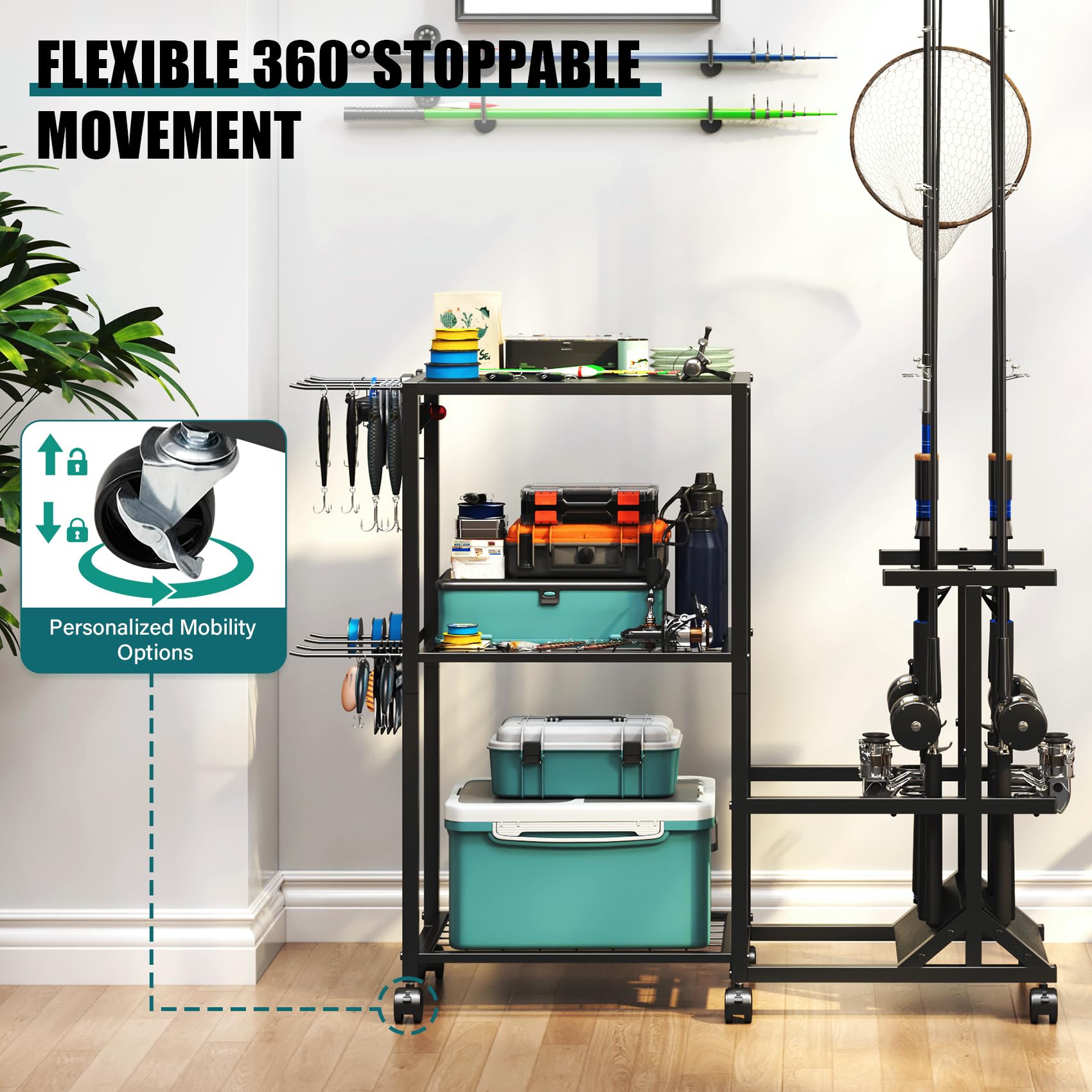 TC-HOMENY six-casters image shows smooth mobility with lockable brakes.