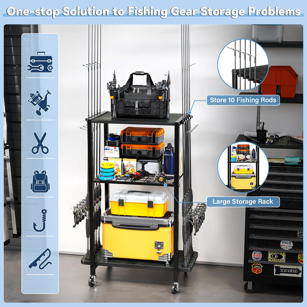 Rod holder with 4-wheel design for easy mobility