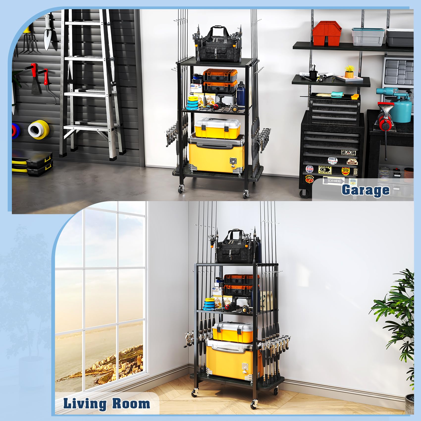 Storage bag included with fishing rod rack