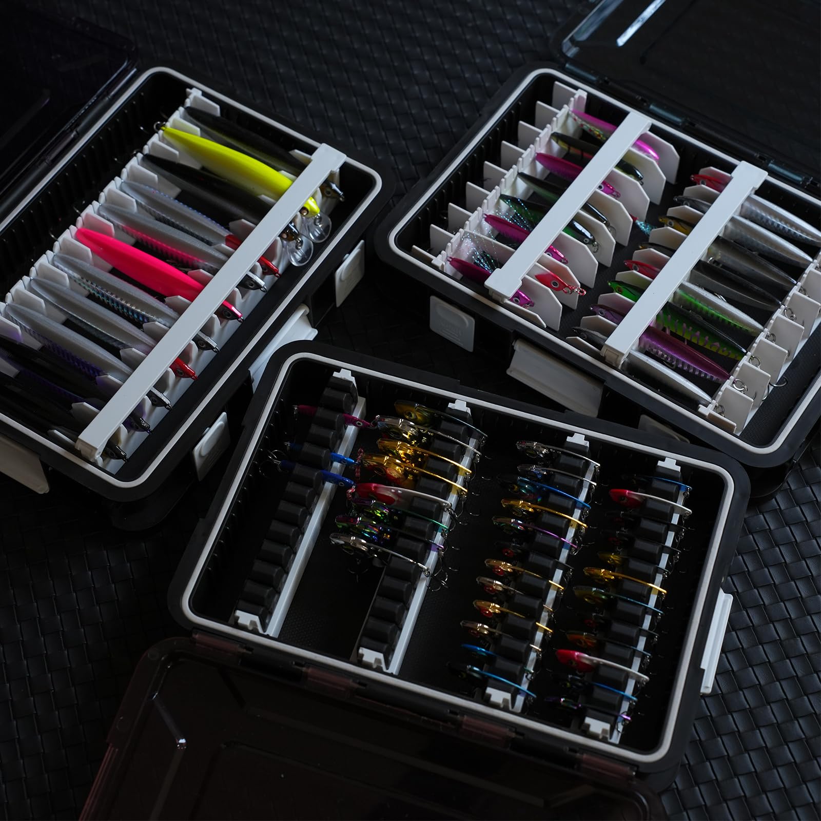 Tcakelox 2300 lure storage front view shows quick-access organization for fishing lures.