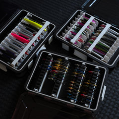 Tcakelox 2300 lure storage front view shows quick-access organization for fishing lures.