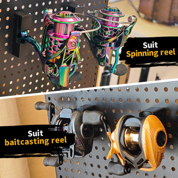 Sleek, versatile wall-mounted reel display for fishing setup