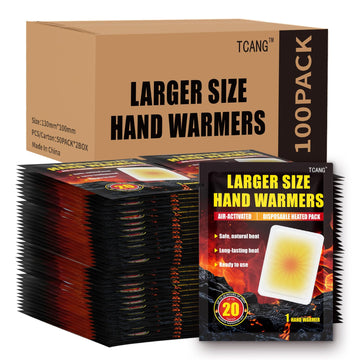 TCANG 100-pack disposable hand warmers packaged for lasting odorless warmth