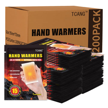 TCANG 200-pack hand warmers pack closed for bulk storage and travel warmth.