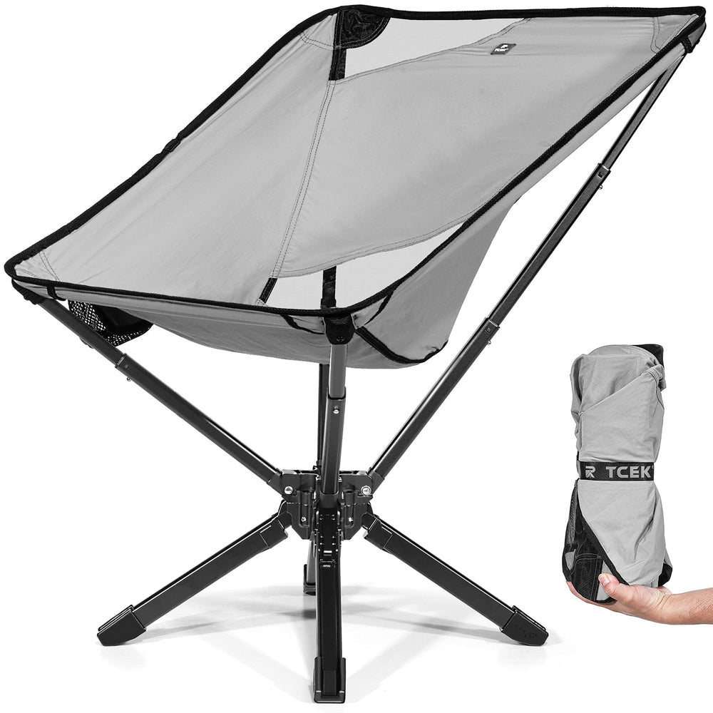 TCEK RiseLite foldable chair demonstrates ultra-compact portability for travel and storage.