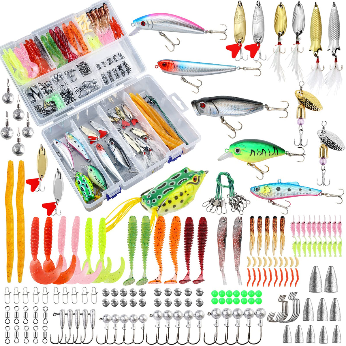 TCMBY 327-piece fishing lures kit in a compact tackle box