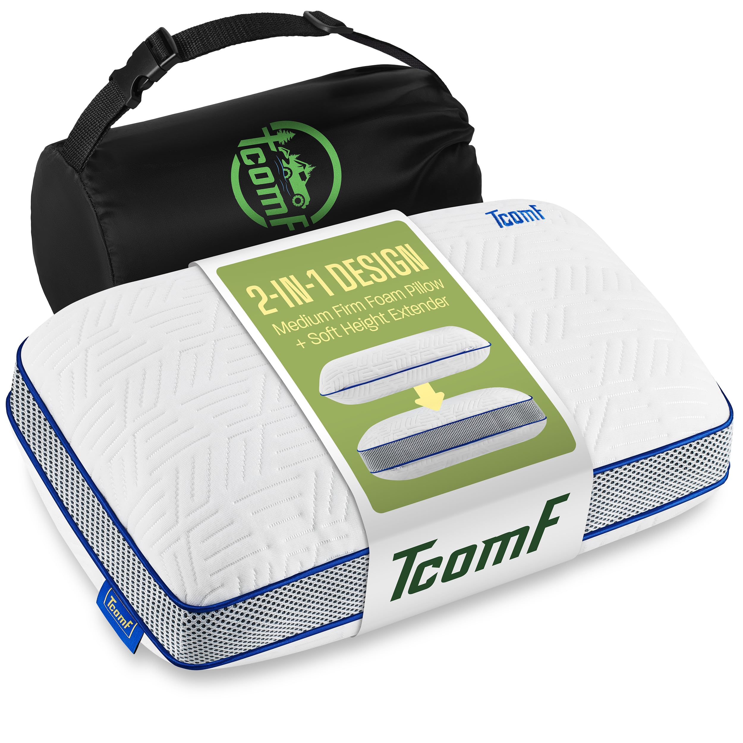 TCOMF camping pillow memory foam core for all-night outdoor comfort.
