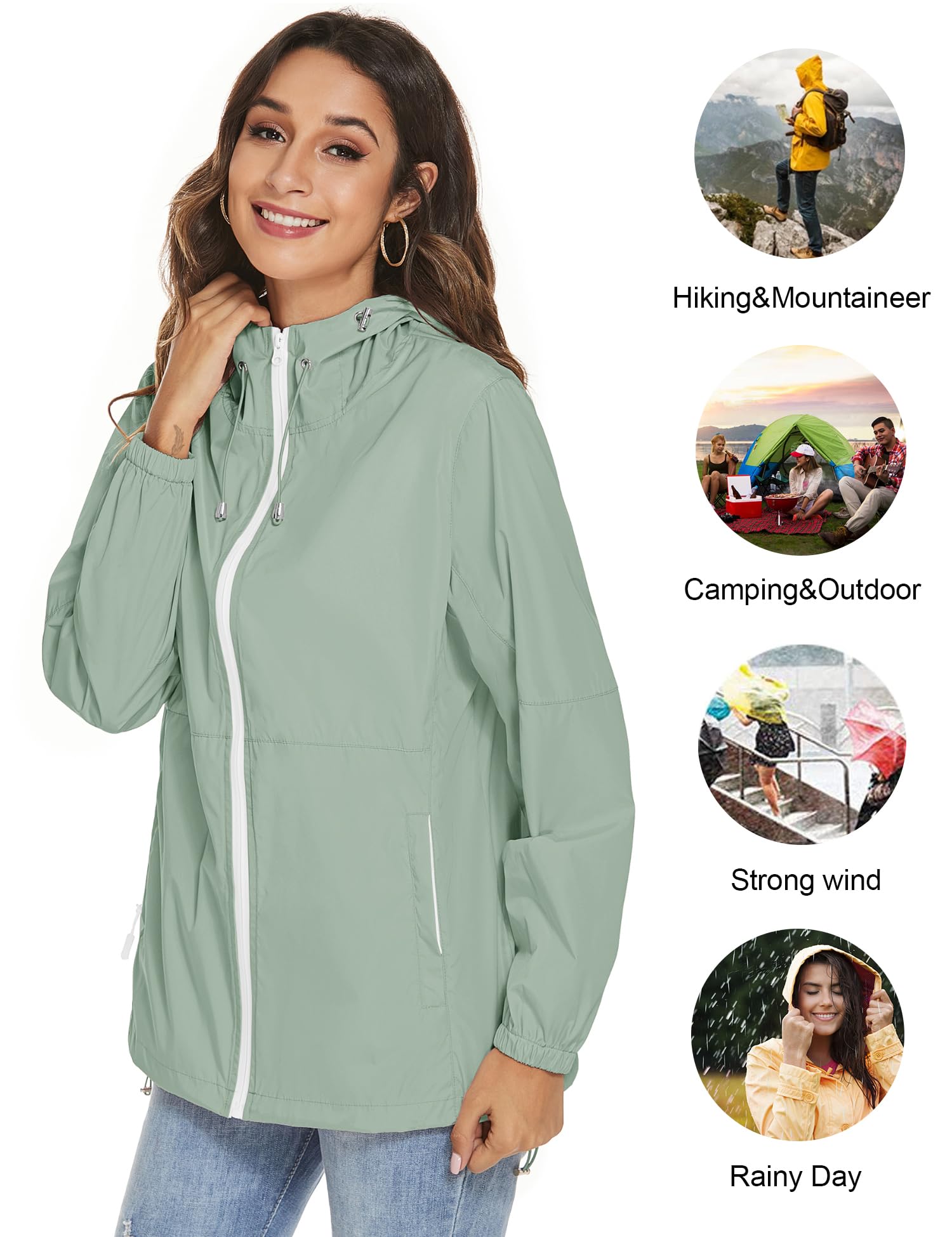 TCOT rain coat elastic cuffs and drawstring detail illustrate adjustable fit