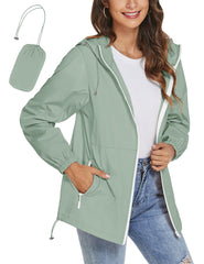 TCOT women's rain coat bean green front view shows lightweight waterproof protection for everyday comfort
