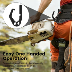 Tcwhniev tree hook on safety harness keeps tools stable in upright, tilted, or inverted angles.
