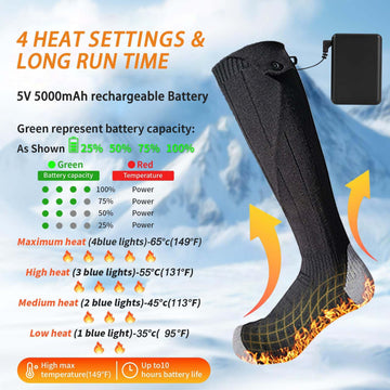 TCXCEO heated socks feature removable 5000mAh batteries for all-day warmth.
