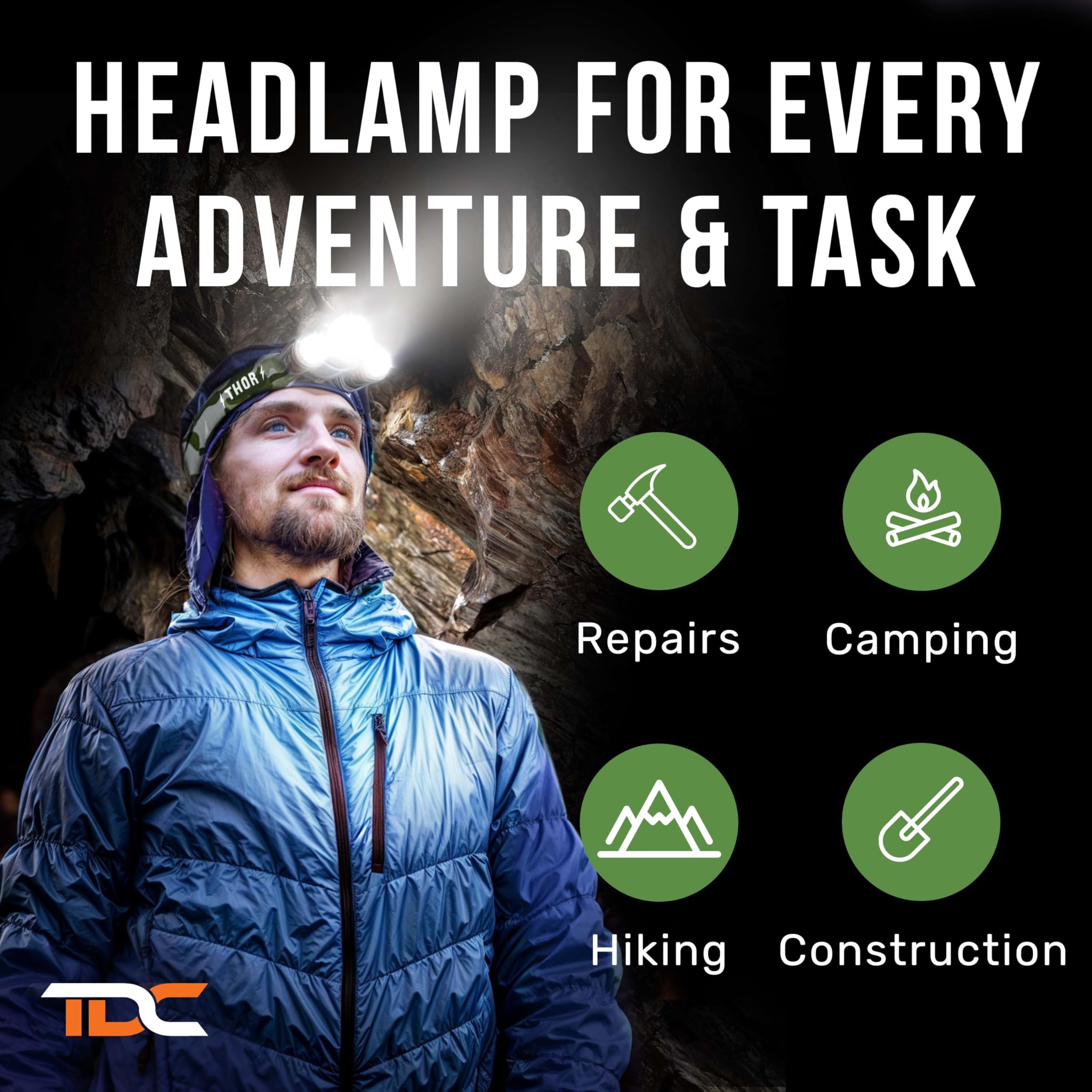 TDC camo long-runtime headlamp up to 10 hours.