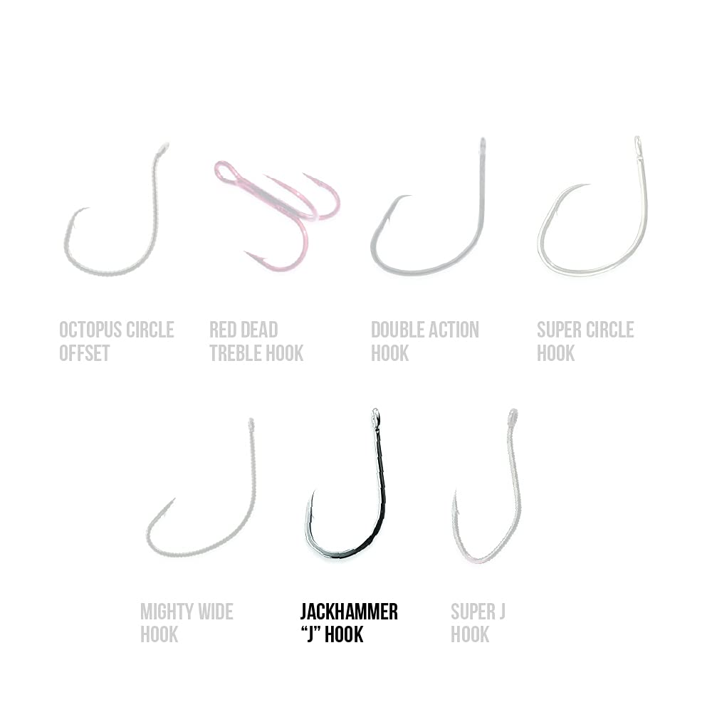 Team Catfish Jackhammer J Hook four-pack display for multi-day fishing.