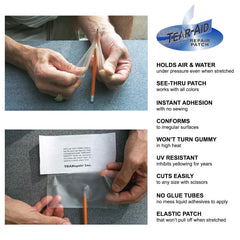 TEAR-AID 1 3/8 x 1 3/8 patch for irregular holes on multiple materials.