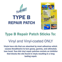 Tear-Aid Type B vinyl patch applied for a durable surface fix.