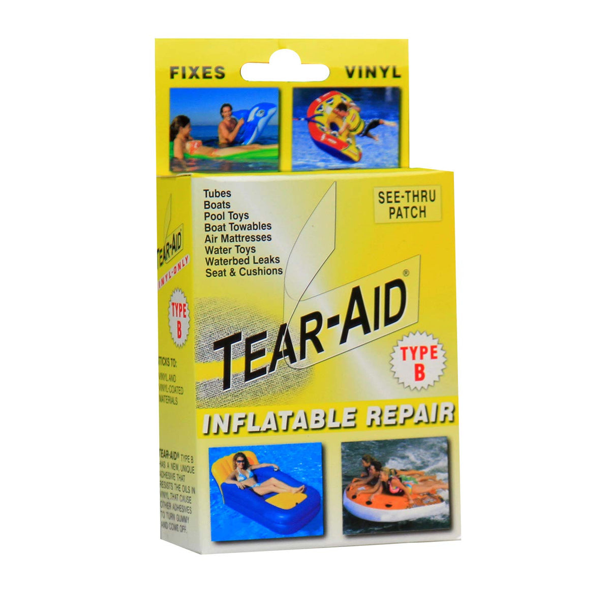 Tear-Aid vinyl patch kit contents ready for quick repairs.