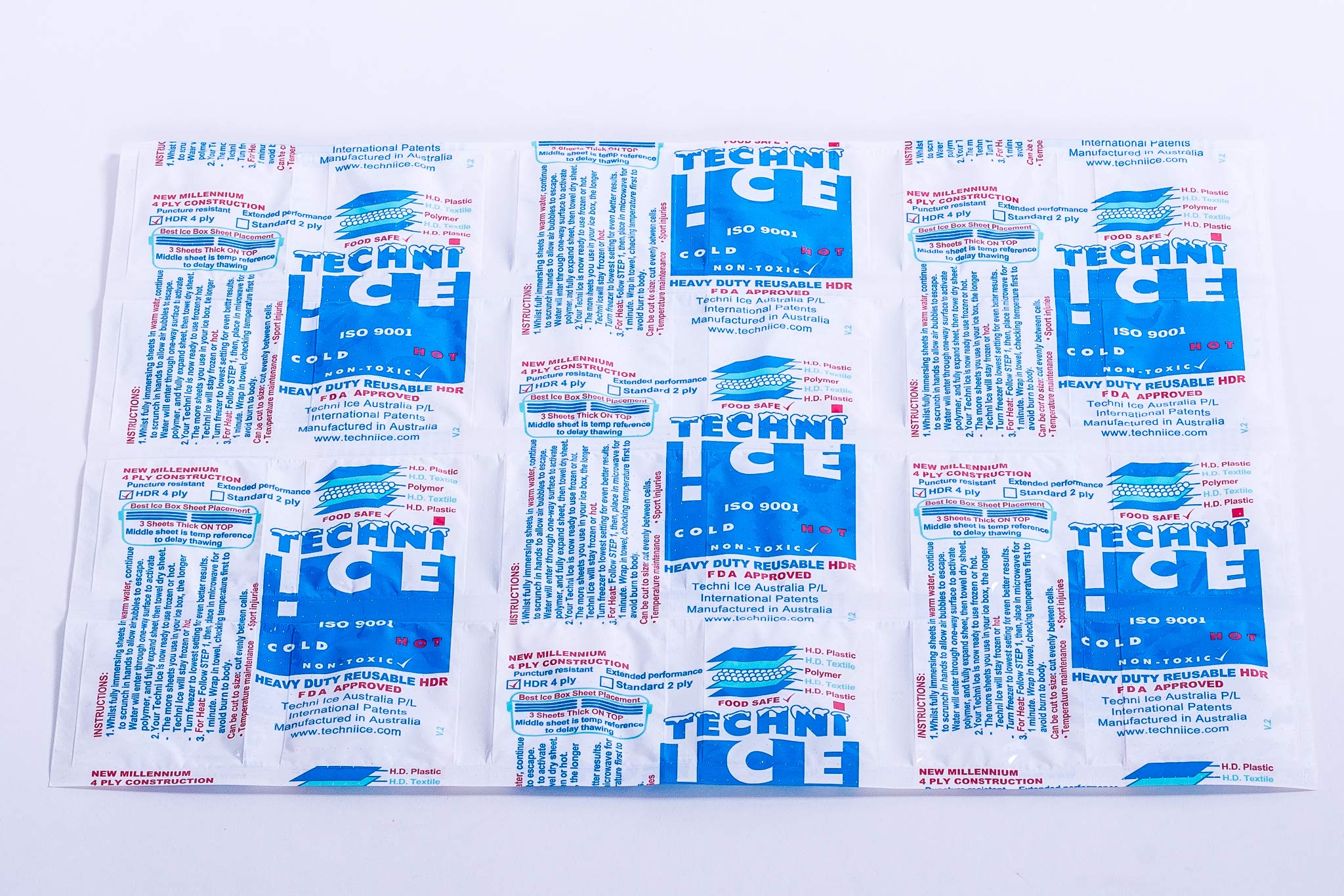 TechniIce heavy-duty dry ice pack sheet with 24 cells for long-lasting temperature retention