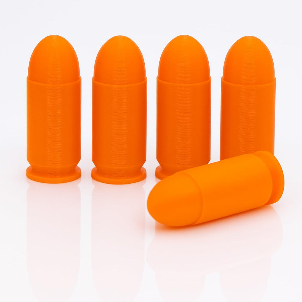 TechStudio3D .45 ACP snap caps in durable plastic for repeated dry-fire practice.