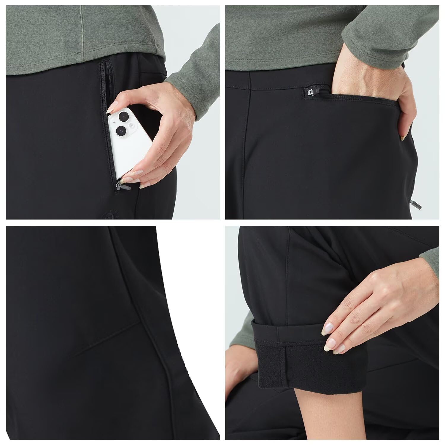 tectop women's fleece-lined winter hiking pants slim-fit 3D stretch enhances mobility.