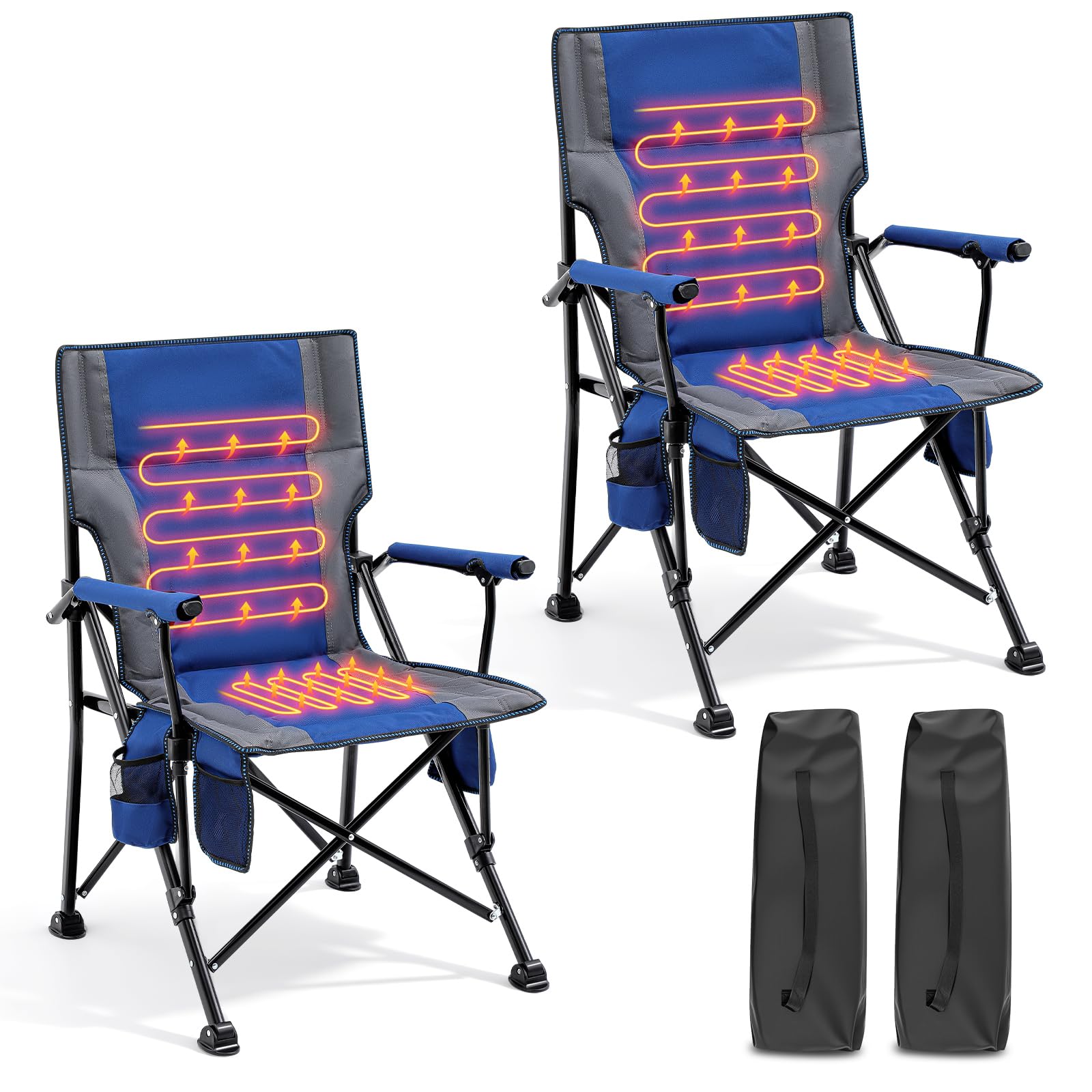 Teenyyou 2Pack heated camping chair in blue with side pocket for on-the-go drinks.