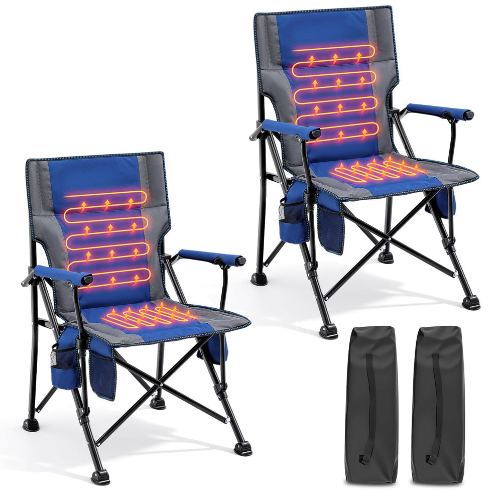 Teenyyou 2Pack heated camping chair in blue with side pocket for on-the-go drinks.