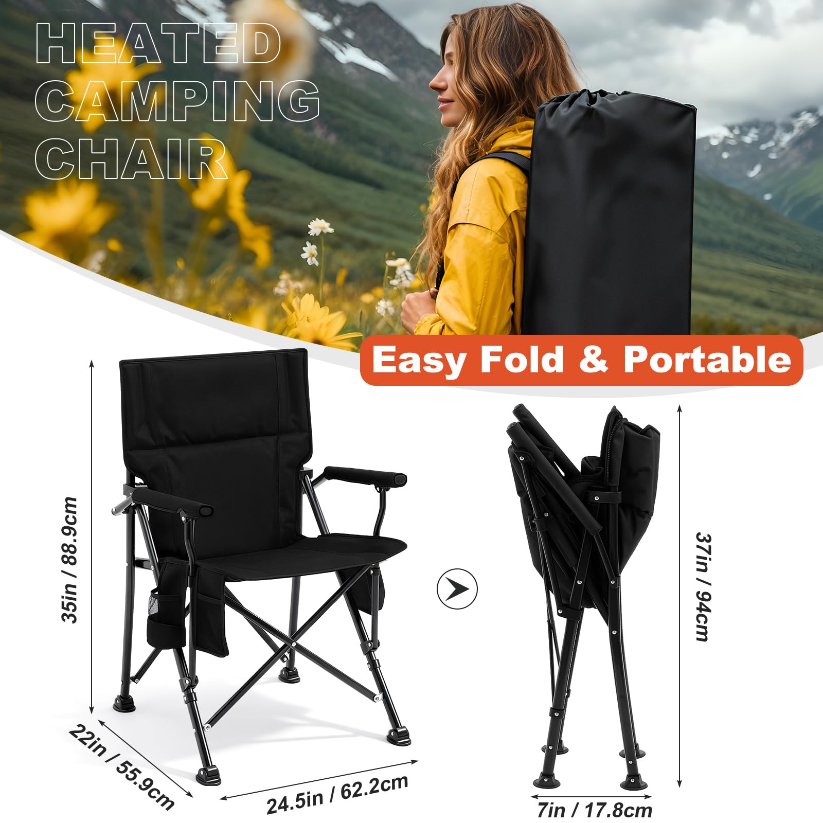 Teenyyou 2-pack heated camping chair cup-holder highlighting easy drink access.