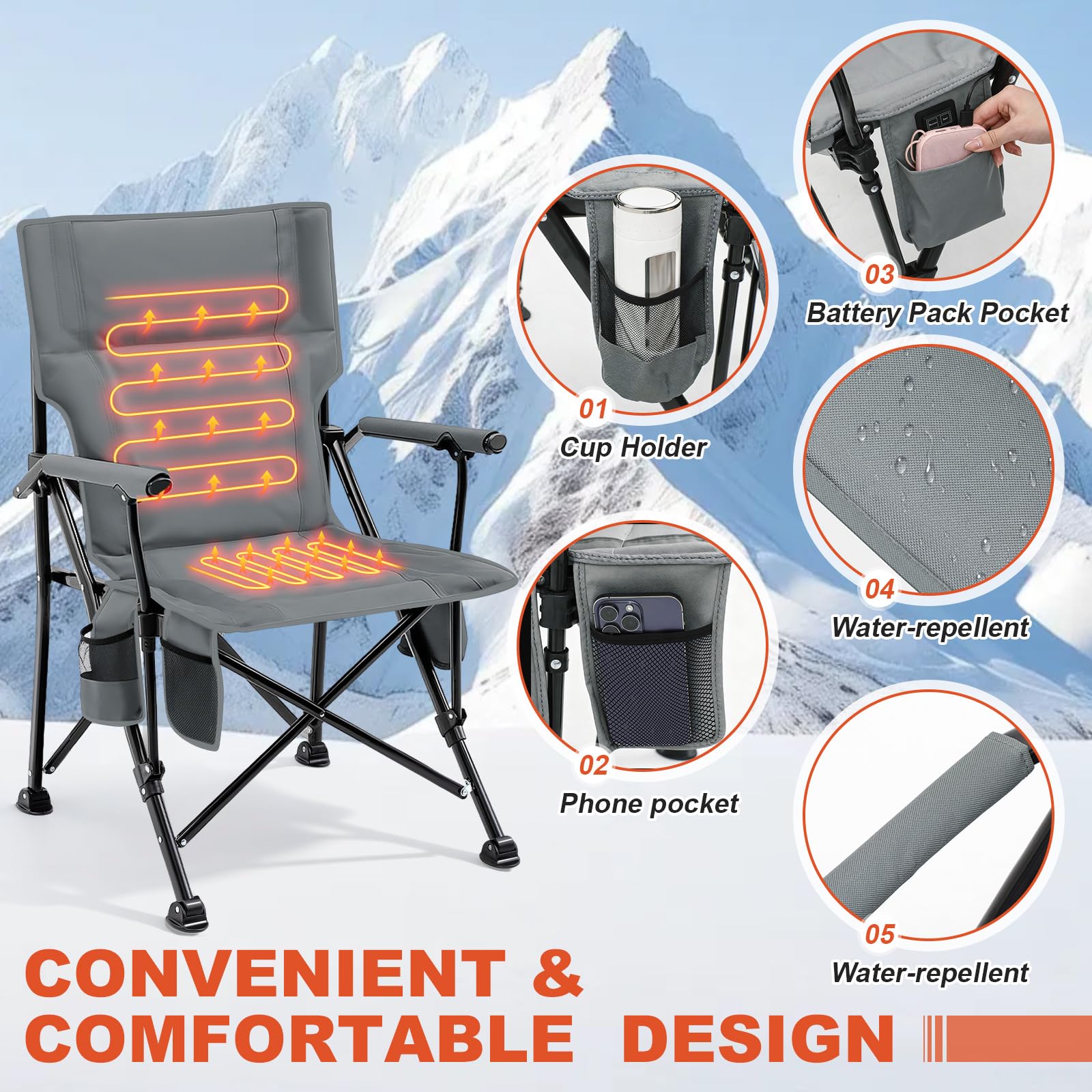 Teenyyou 2-pack heated camping chair compact-fold with storage bag for effortless transport