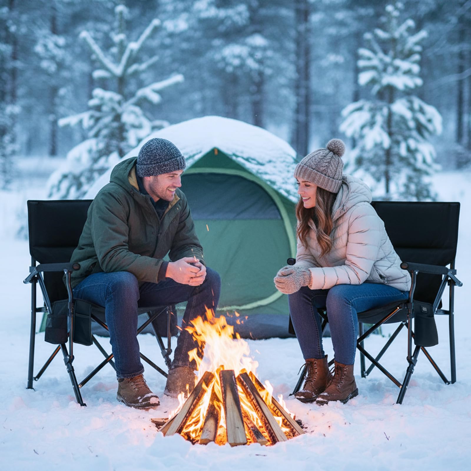 Teenyyou 2-pack heated camping chair side-pocket highlighting convenient storage for essentials.
