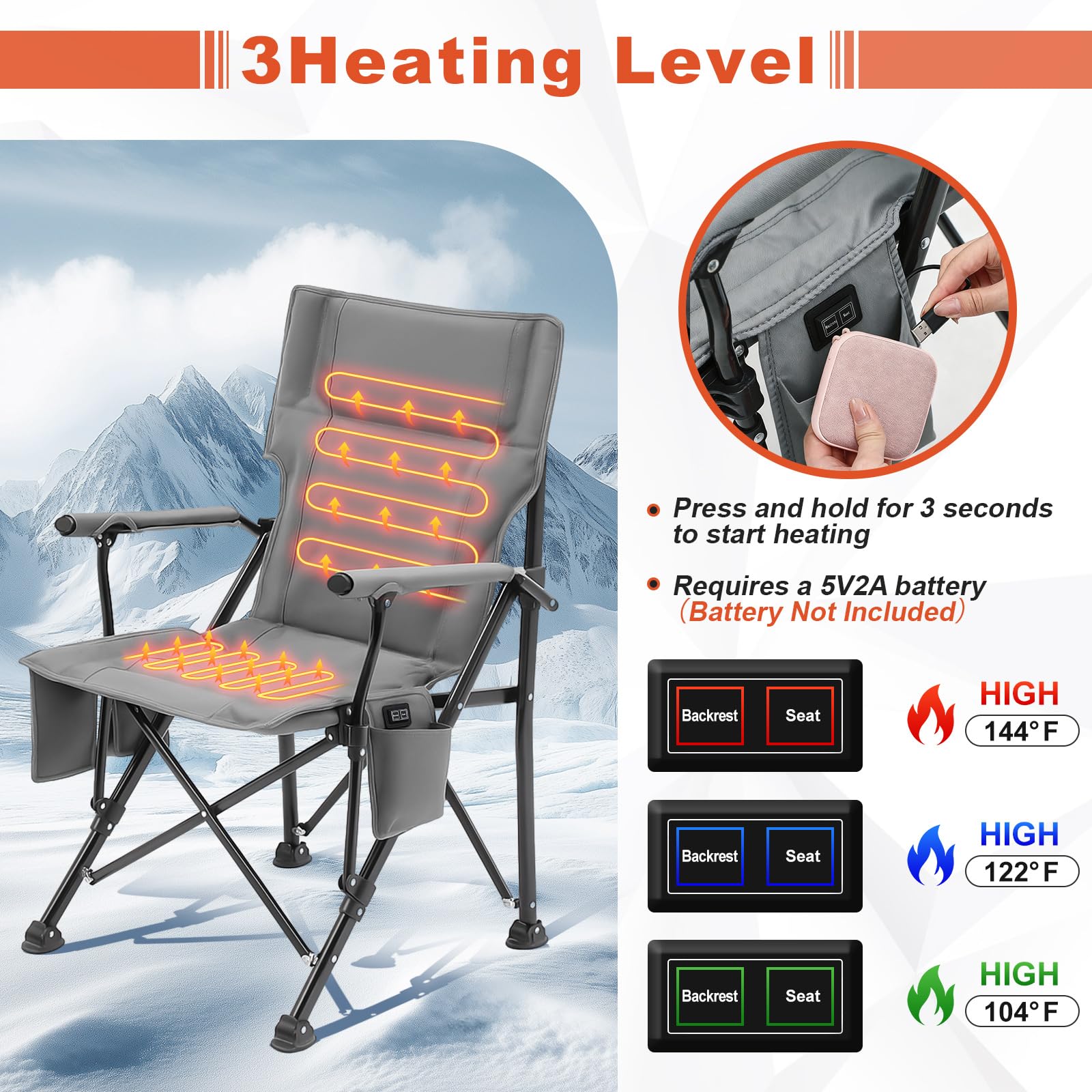 Teenyyou 2-pack heated camping chair sturdy steel-frame supports up to 265 lbs for outdoor use