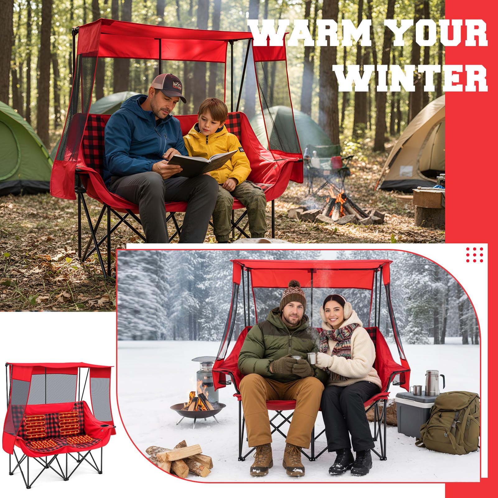 Teenyyou heated double camping chair cup-holders illustrating beverage convenience during camping.