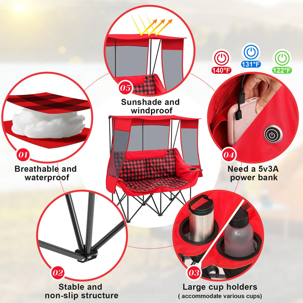 Teenyyou heated double camping chair folded compact highlights portability.