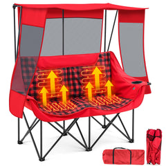 Teenyyou heated double camping chair front view showing roomy two-seat setup for outdoor use.
