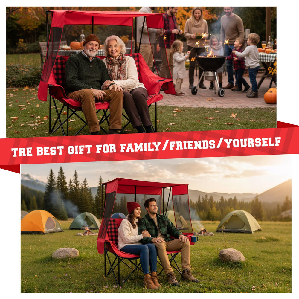 Teenyyou heated double camping chair in-use depicting warmth and shared space outdoors.