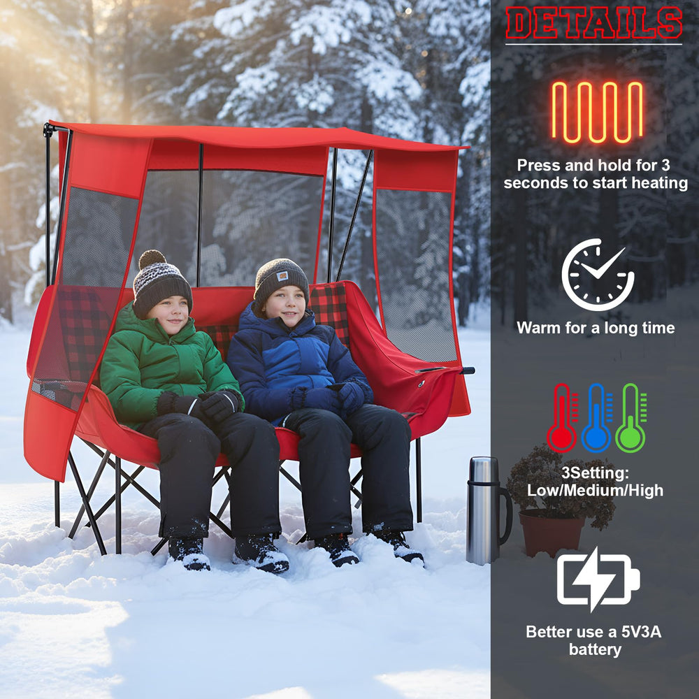 Teenyyou heated double camping chair padded-seat close-up showing lumbar support.