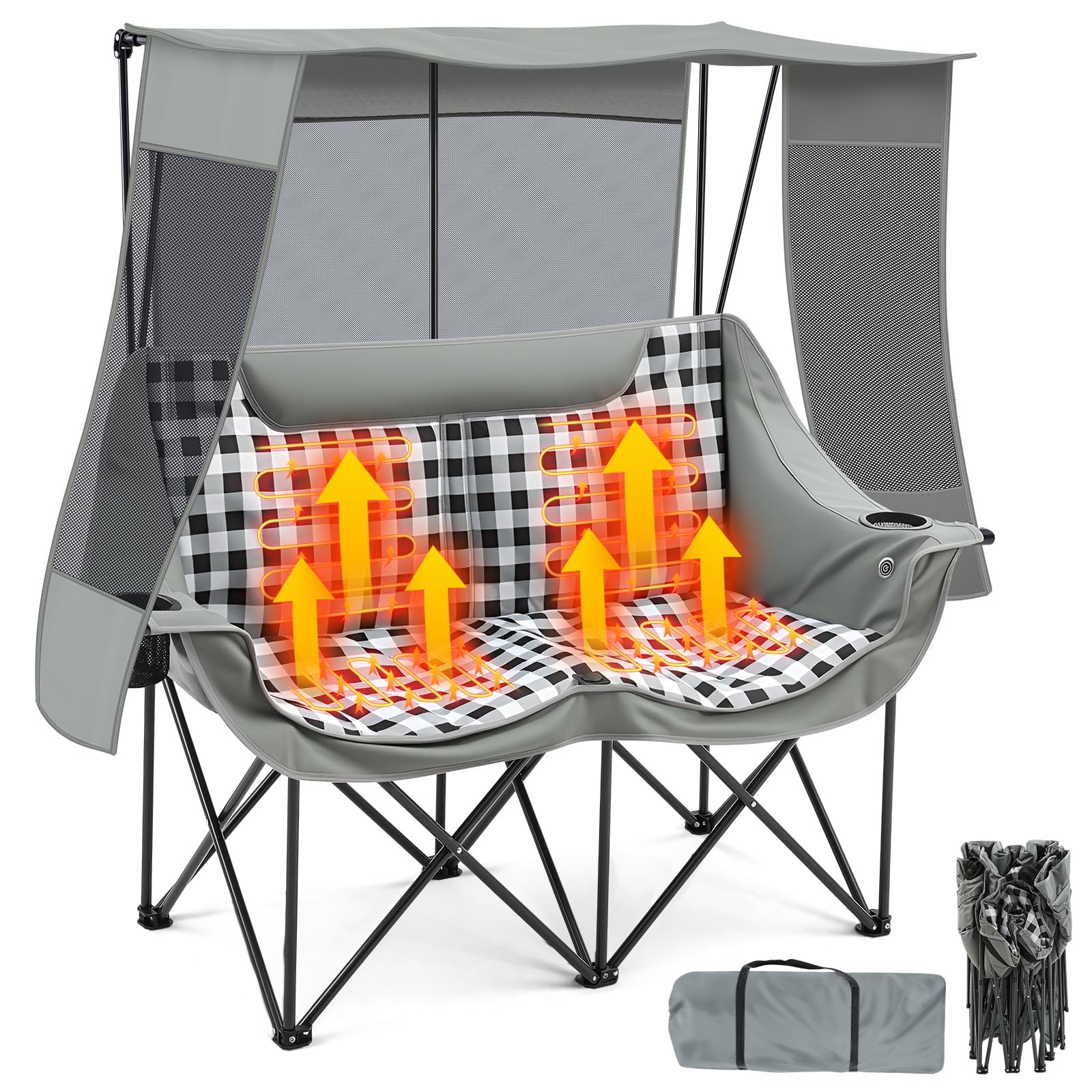 Teenyyou heated double camping chair with canopy offers cozy warmth for outdoor lounging