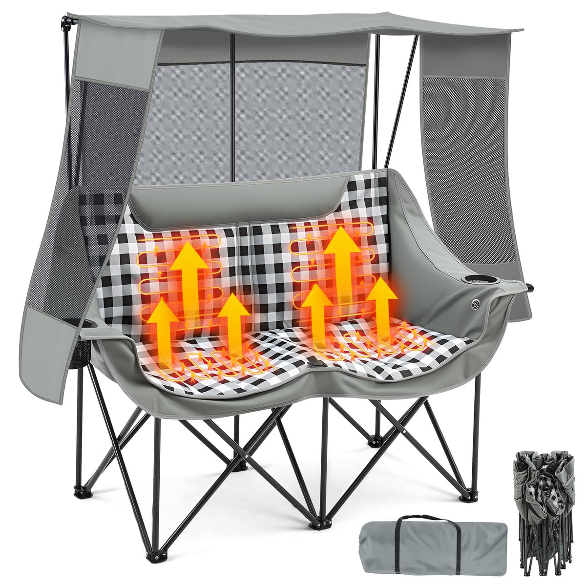 Teenyyou heated double camping chair with canopy offers cozy warmth for outdoor lounging