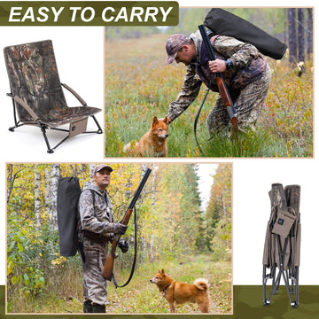 Teeneyou camo chair side view highlights compact carry bag.