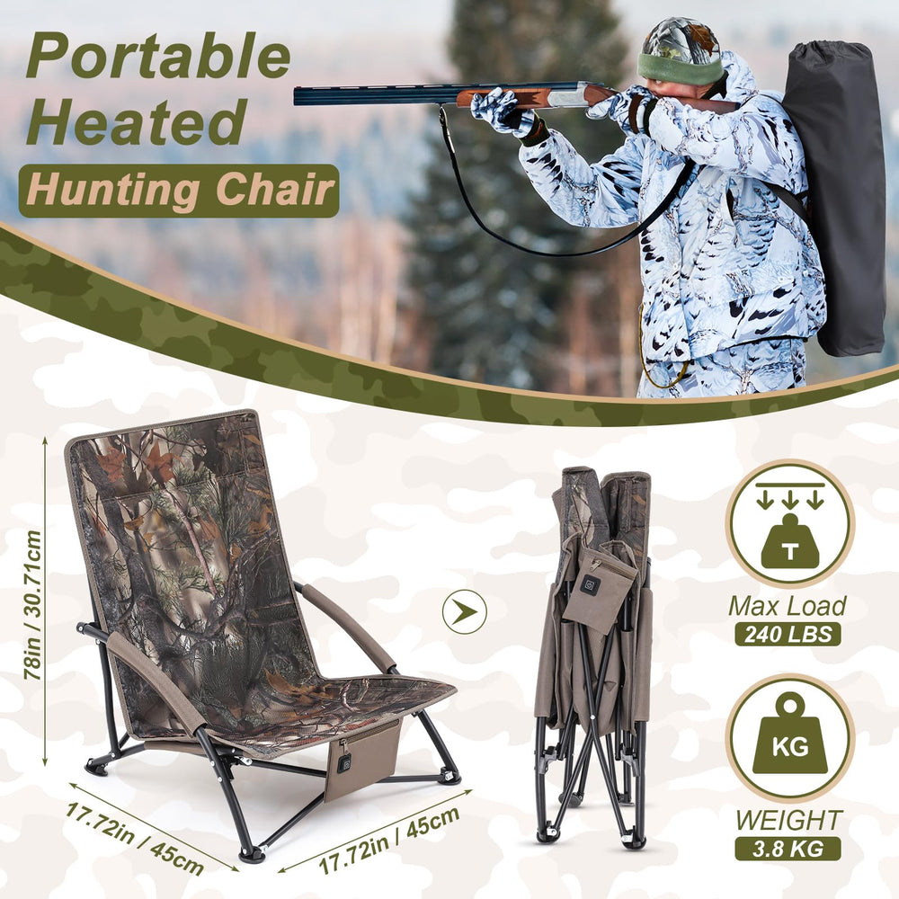 Teenyyou heated hunting chair camo side view showcasing portable comfort