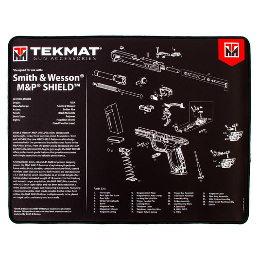 Tekmat 20x15 Ultra Handgun Cleaning Mat featuring M&P Shield design laid flat
