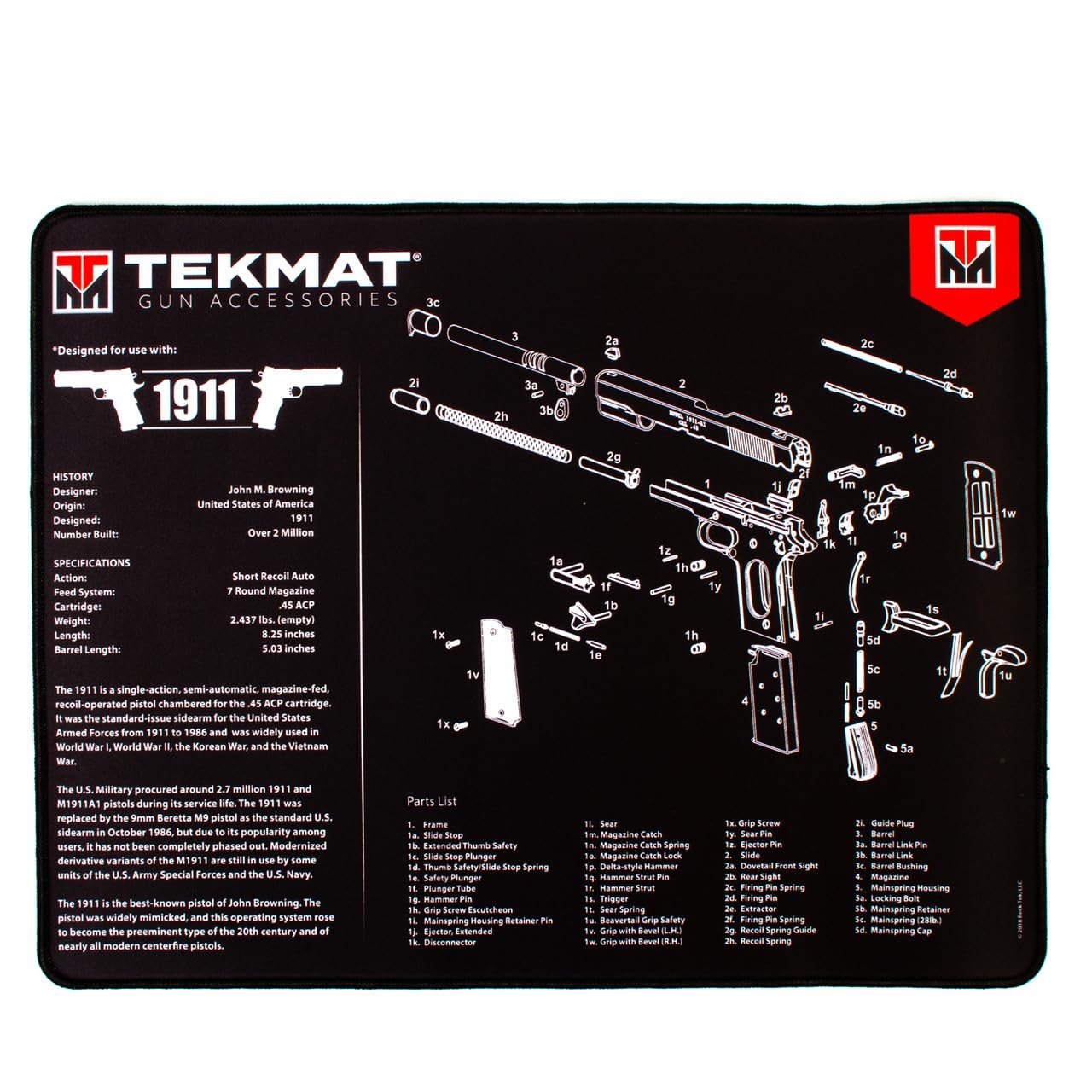 Tekmat 20x15 Ultra Handgun MAT for 1911 - top view