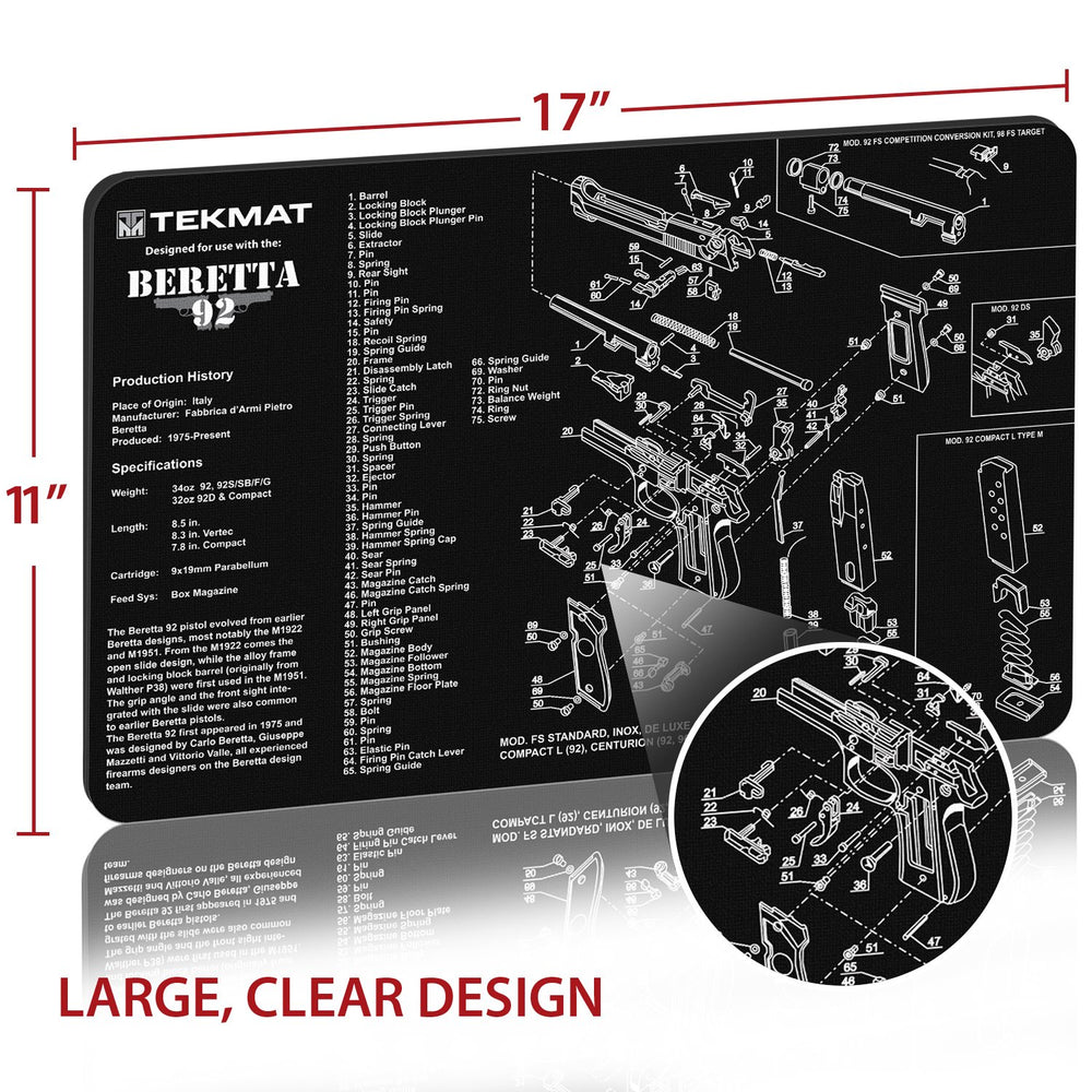 TekMat cleaning mat laid out for Beretta 92-M9