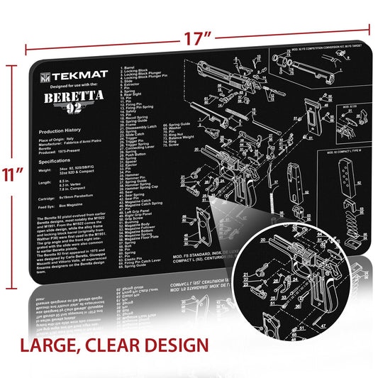 TekMat cleaning mat laid out for Beretta 92-M9