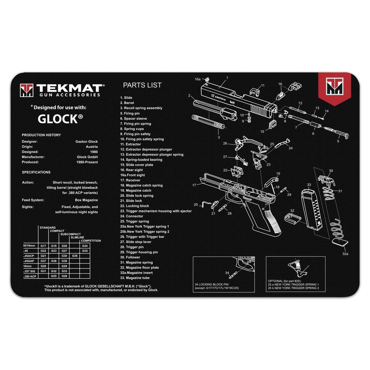 TekMat Glock cleaning mat in black, front view