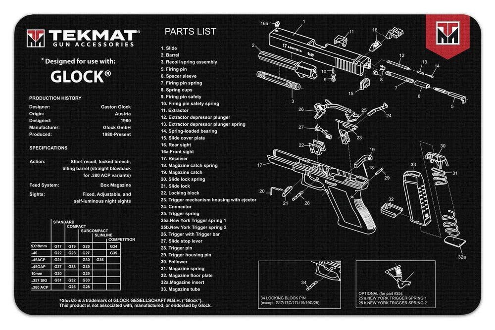 Dye-sublimation printing on TekMat Glock cleaning mat in black
