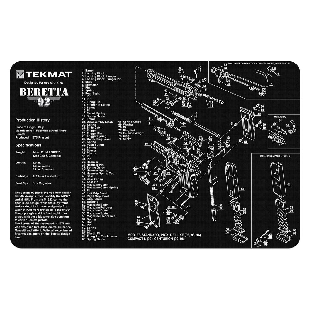 TekMat Gun Cleaning Mat for Beretta 92-M9 Black – Top View